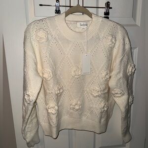 Taelynn Women's Ivory Floral Crochet Knit Sweater